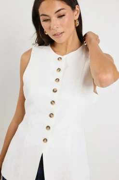 RE:UNION Label Polarity Ivory Linen Viscose Crew Neck Fitted Vest