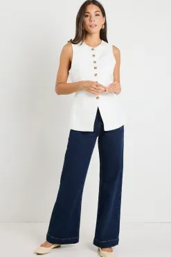 RE:UNION Label Polarity Ivory Linen Viscose Crew Neck Fitted Vest
