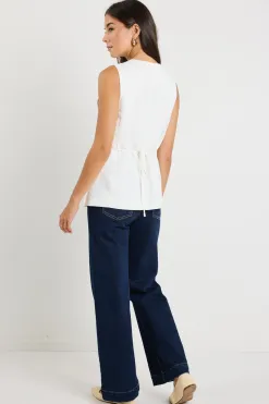 RE:UNION Label Polarity Ivory Linen Viscose Crew Neck Fitted Vest