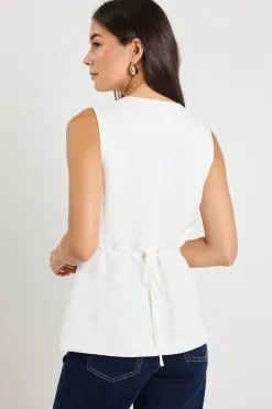 RE:UNION Label Polarity Ivory Linen Viscose Crew Neck Fitted Vest