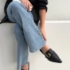 Nude Poppy Black Leather Gold Buckle Loafer