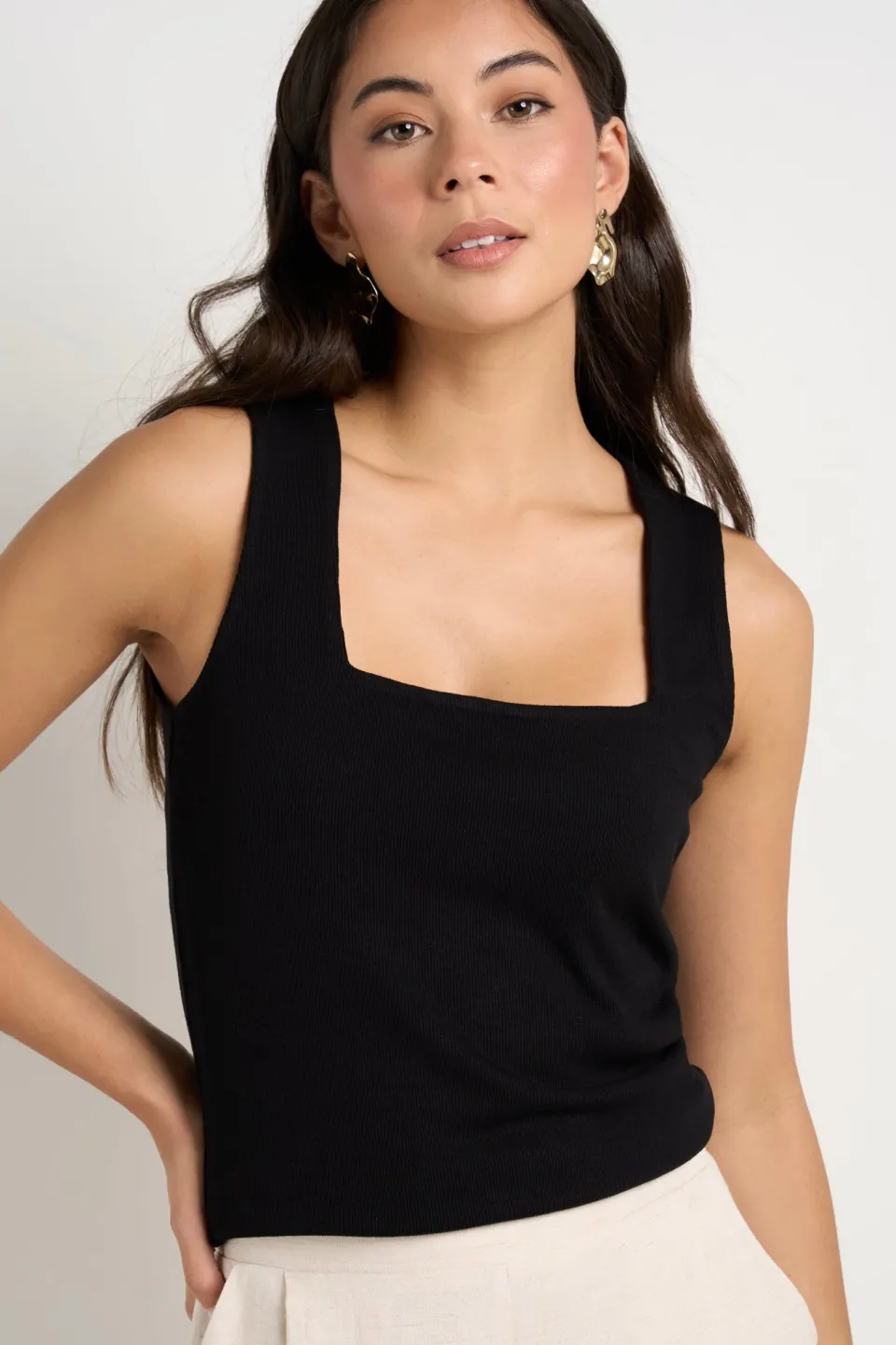 Among the Brave Positive Black Rib Square Neck Tank