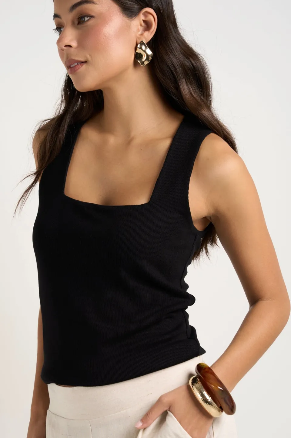 Among the Brave Positive Black Rib Square Neck Tank