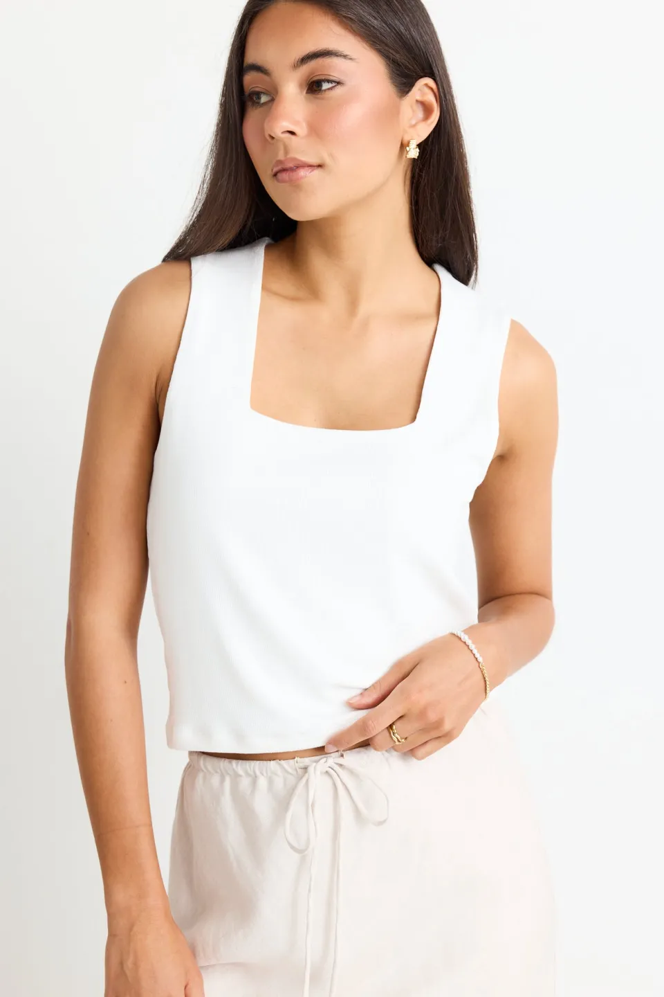 Among the Brave Positive Cream Rib Square Neck Tank
