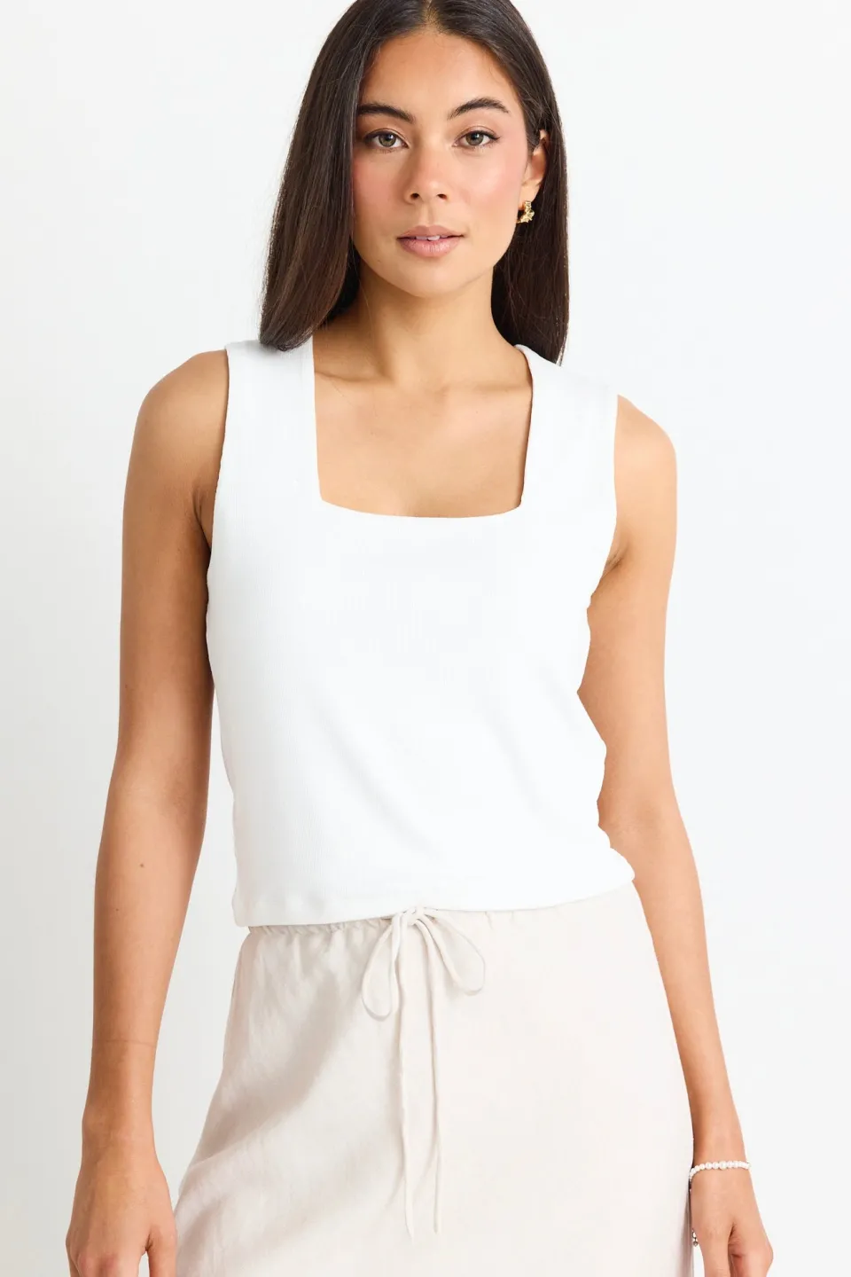 Among the Brave Positive Cream Rib Square Neck Tank