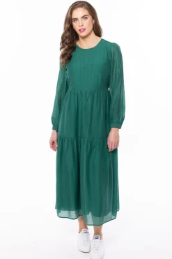 Leila + Luca Prediction Palm Green LS Tiered Midi Dress
