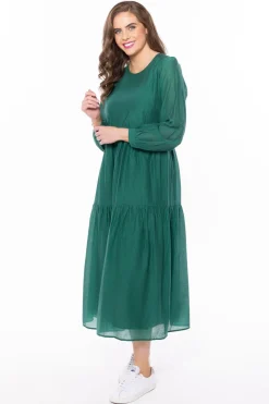 Leila + Luca Prediction Palm Green LS Tiered Midi Dress