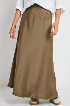 By Rosa. Preserve Bronze Floaty Satin Bias Maxi Skirt