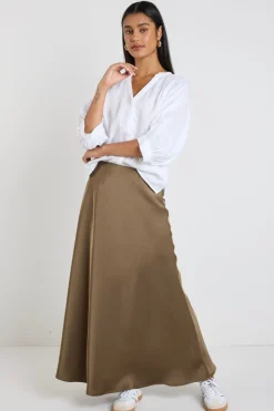 By Rosa. Preserve Bronze Floaty Satin Bias Maxi Skirt