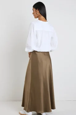By Rosa. Preserve Bronze Floaty Satin Bias Maxi Skirt