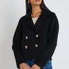 Ivy + Jack Prestige Black Marle Wool Blend Short Double Breasted Coat