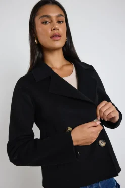 Ivy + Jack Prestige Black Marle Wool Blend Short Double Breasted Coat