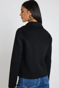 Ivy + Jack Prestige Black Marle Wool Blend Short Double Breasted Coat