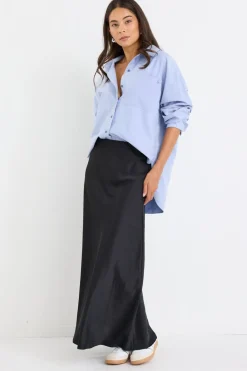 Stories be Told Prodigy Black Satin Bias Maxi Skirt