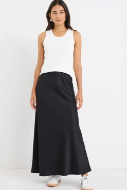 Stories be Told Prodigy Black Satin Bias Maxi Skirt