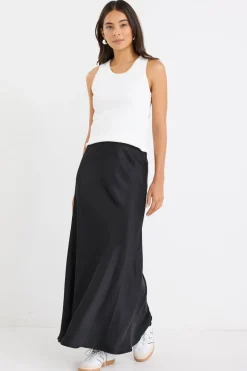 Stories be Told Prodigy Black Satin Bias Maxi Skirt