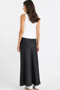 Stories be Told Prodigy Black Satin Bias Maxi Skirt