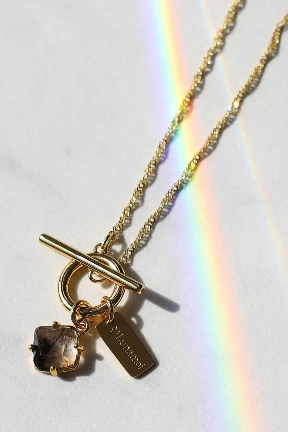 Love Lunamei Pure 18k Gold Plate with Herkimer Quartz Fob Necklace