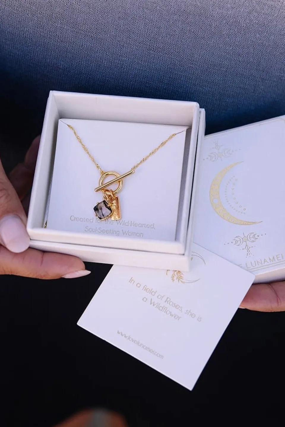 Love Lunamei Pure 18k Gold Plate with Herkimer Quartz Fob Necklace