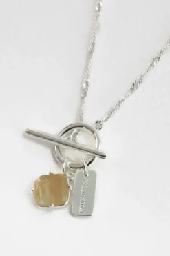 Love Lunamei Pure Sterling Silver Plate with Herkimer Quartz Fob Necklace