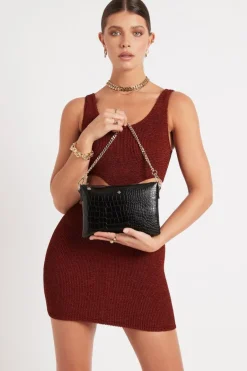 Peta + Jain Qunicy Black Pebble Vegan Recycled Leather Crossbody Bag with Gold Hardware