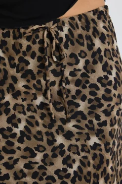 Among the Brave Rally Leopard Tie Waist Bias Maxi Skirt