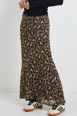Among the Brave Rally Leopard Tie Waist Bias Maxi Skirt