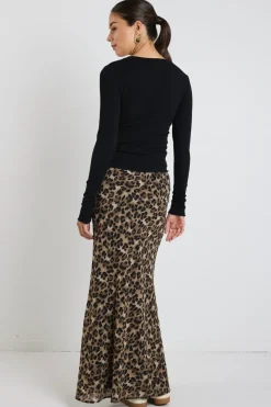 Among the Brave Rally Leopard Tie Waist Bias Maxi Skirt