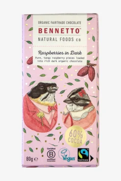 Bennetto Raspberries 80g Pink Dark Fairtrade Chocolate