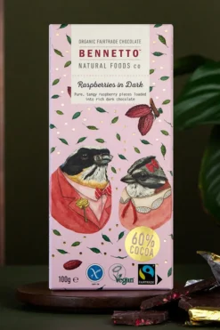 Bennetto Raspberries 80g Pink Dark Fairtrade Chocolate