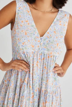 Ivy + Jack Ray Blue Summer Floral Sleeveless V Neck Mini Dress