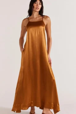 Staple The Label Rayna Copper Satin Strappy Maxi Dress