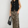 Stories be Told Record Leopard Satin Bias Maxi Skirt