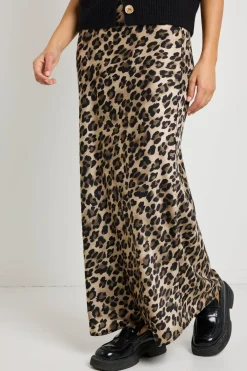 Stories be Told Record Leopard Satin Bias Maxi Skirt