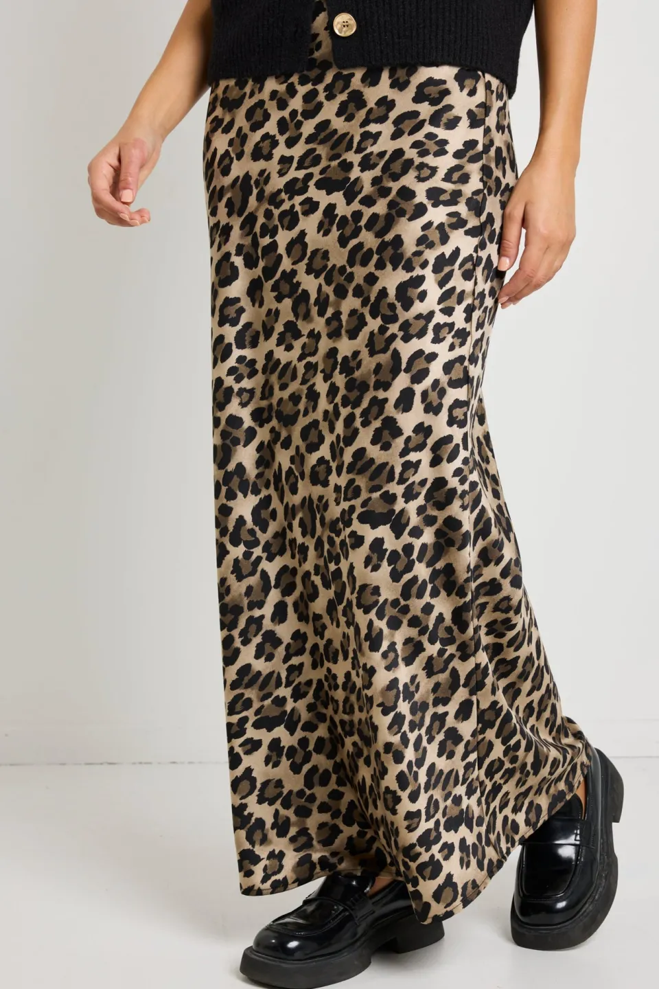Stories be Told Record Leopard Satin Bias Maxi Skirt