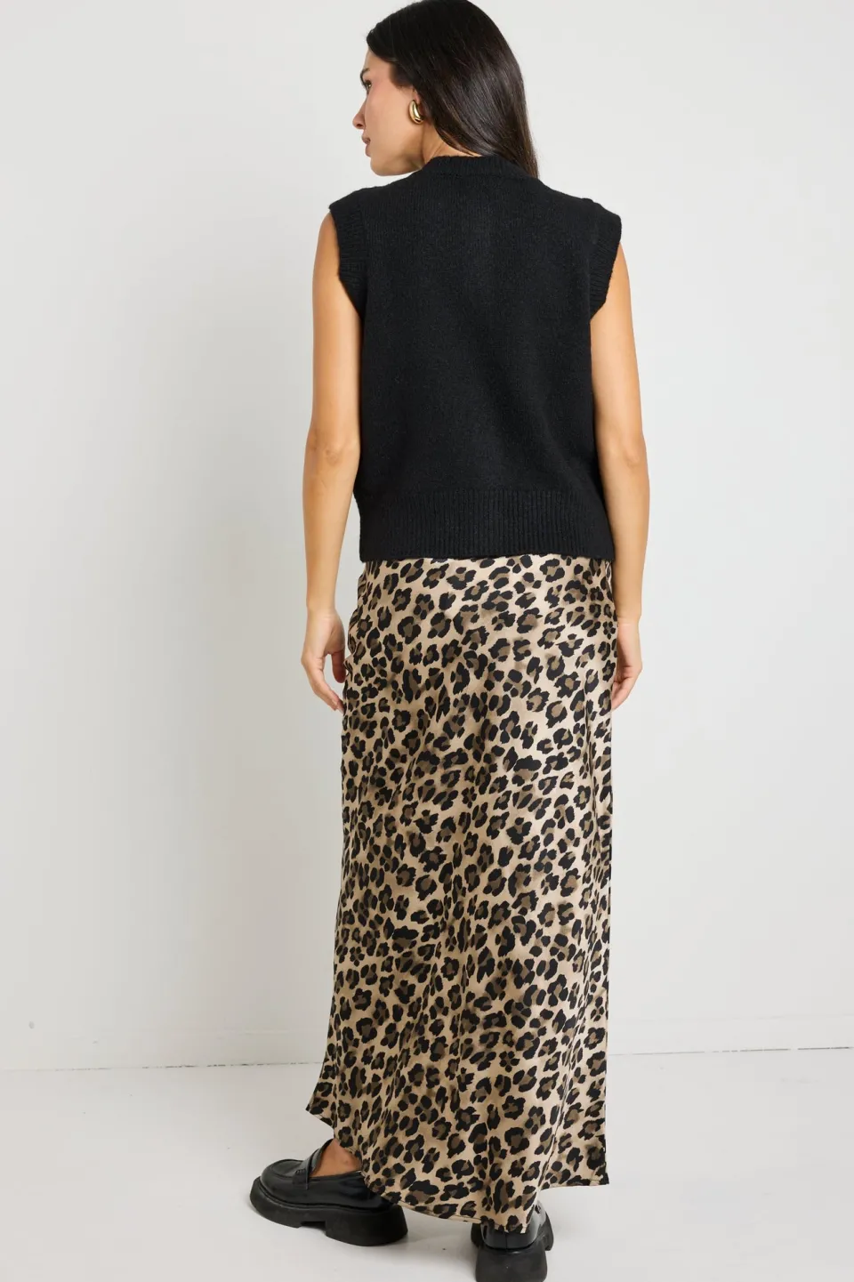Stories be Told Record Leopard Satin Bias Maxi Skirt