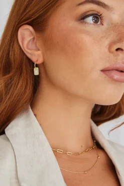 Georgia Mae Rectangle Signet Hoop Gold Earrings.