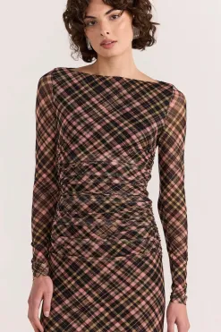 Staple The Label Reign Check Mesh LS Midi Dress