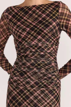 Staple The Label Reign Check Mesh LS Midi Dress