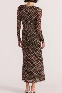 Staple The Label Reign Check Mesh LS Midi Dress