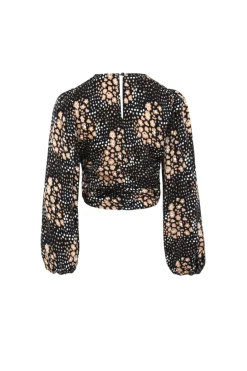 Among the Brave Reign Gold Spot LS Balloon Sleeve Plunge Button Front Crop Top