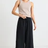 RE:UNION Label Resort Black Linen Tie Waist Pull On Wide Pants