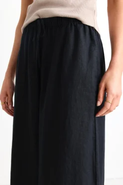RE:UNION Label Resort Black Linen Tie Waist Pull On Wide Pants