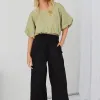 RE:UNION Label Resort Black Linen Wide Leg Elastic Waist Pant