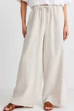 RE:UNION Label Resort Natural Linen Tie Waist Pull On Wide Pants