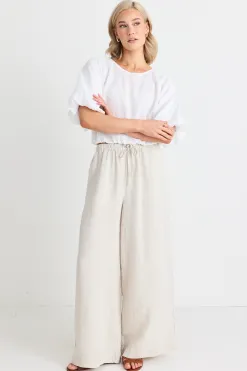 RE:UNION Label Resort Natural Linen Tie Waist Pull On Wide Pants