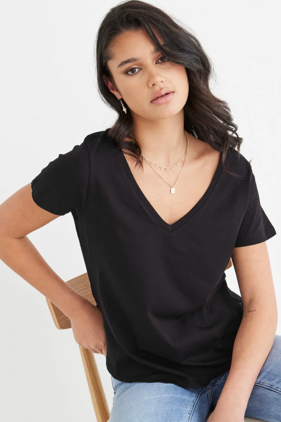 Humble + Heart Respect Black Relaxed V neck Organic Tee