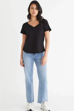 Humble + Heart Respect Black Relaxed V neck Organic Tee