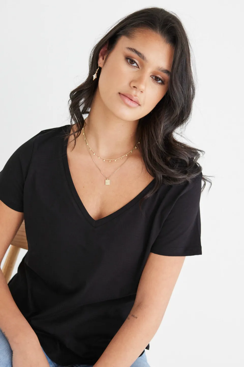 Humble + Heart Respect Black Relaxed V neck Organic Tee