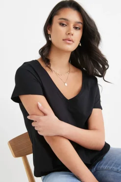 Humble + Heart Respect Black Relaxed V neck Organic Tee